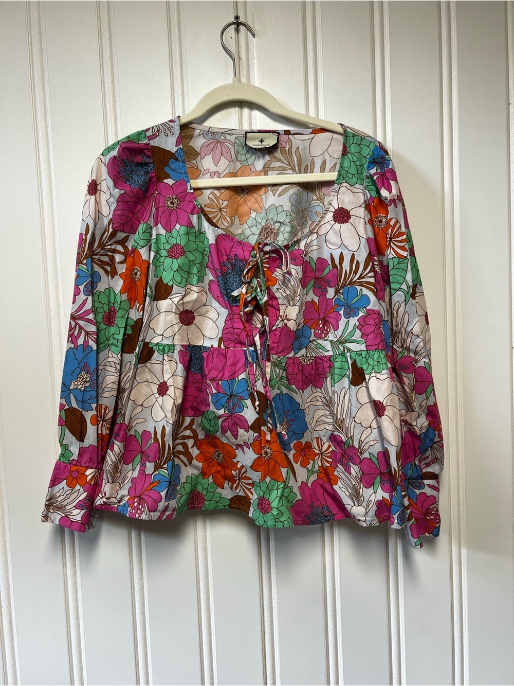 Tuckernuck Wild Rhapsody Baskin Tie Top Floral Peplum Blouse Size M